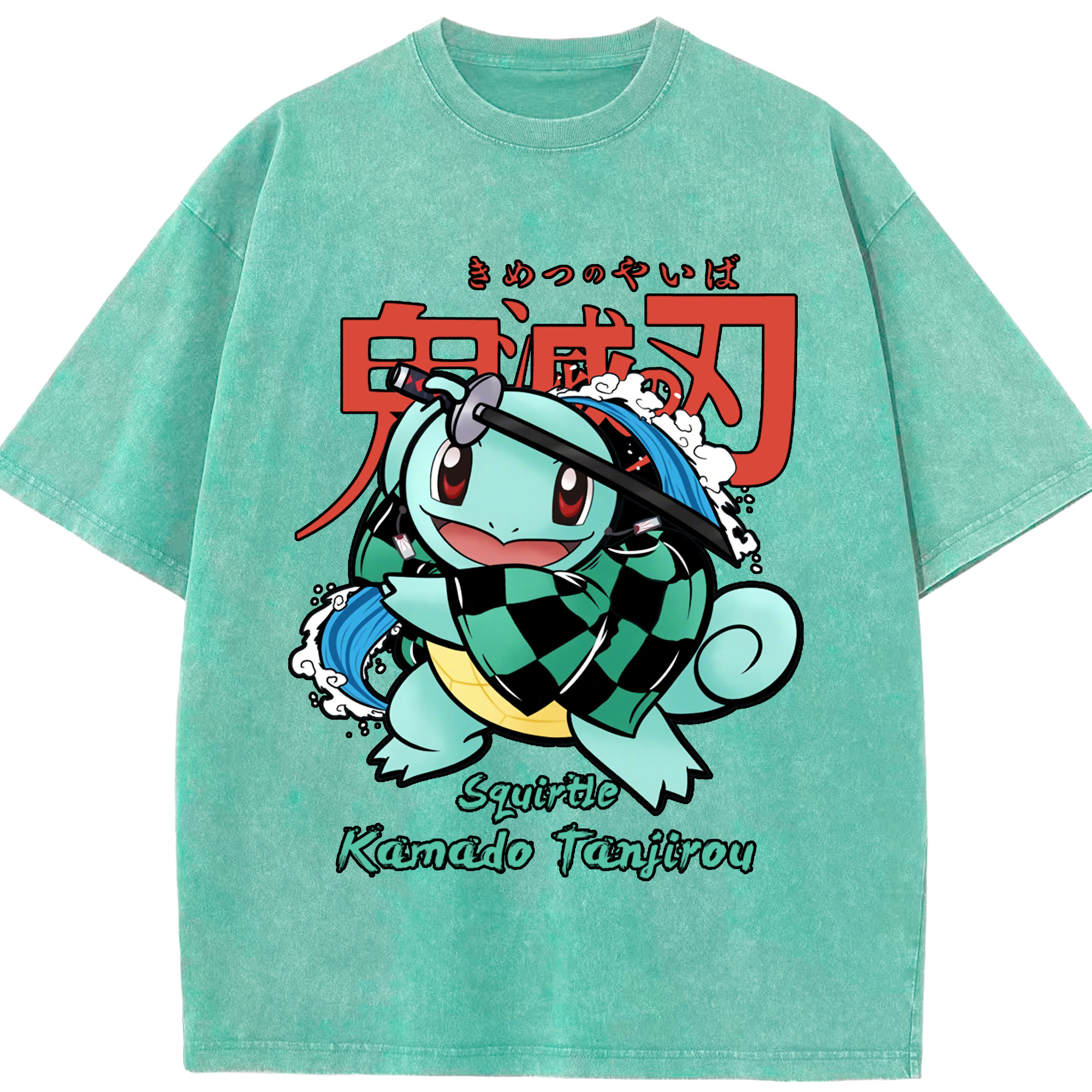 （画像用） 鬼滅の刃 竈門 炭治郎／かまど たんじろう Kamado Tanjirou 綿100% ヴィンテージ風 半袖Tシャツ（フロントプリント）